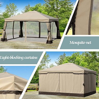 Aoodor Patio Gazebo Aluminum Outdoor Tent Shelter Canopy with Privacy Curtain and Netting for Patio, Garden