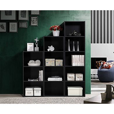 Hodedah 12 X 16 X 60 Inch 5 Shelf Bookcase And Office Organizer, Black Finish