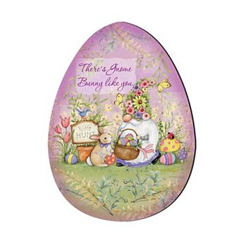 Bunny Garden Gnome 24-Inch Handcrafted Wooden Door Decor by Susan Winget - Easter Spring Decor