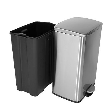 13 Gal./50 Liter Rectangular Stainless Steel Step-on Trash Can for Kitchen