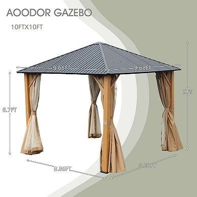 Aoodor 12 x 10 ft. Wooden Finish Coated Aluminum Frame Gazebo with Hardtop Roof