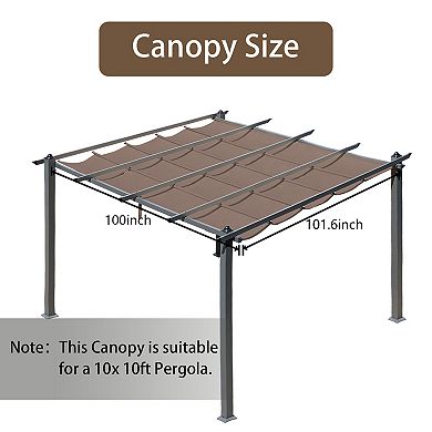 Aoodor Replacement Pergola Canopy - Retractable Shade in Dark Brown Fabric for 10 x 10 ft Pergola