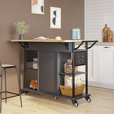 Bestier Rolling Kitchen Utility Cart with Collapsible Surface Extender, Grey