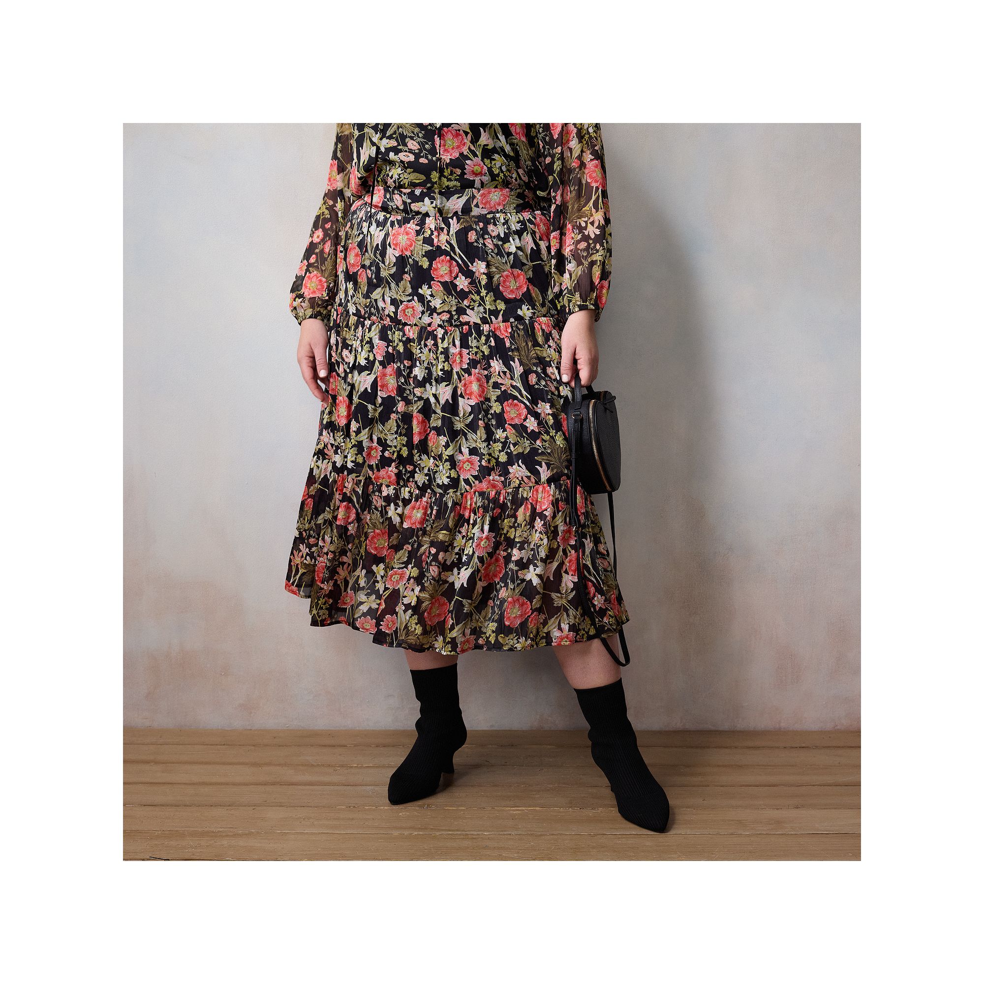 Plus Size LC Lauren Conrad Three Tiers Midi Skirt, Womens, Size: 1XL, Blac