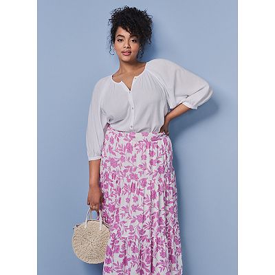 Plus Size LC Lauren Conrad Three Tiers Midi Skirt