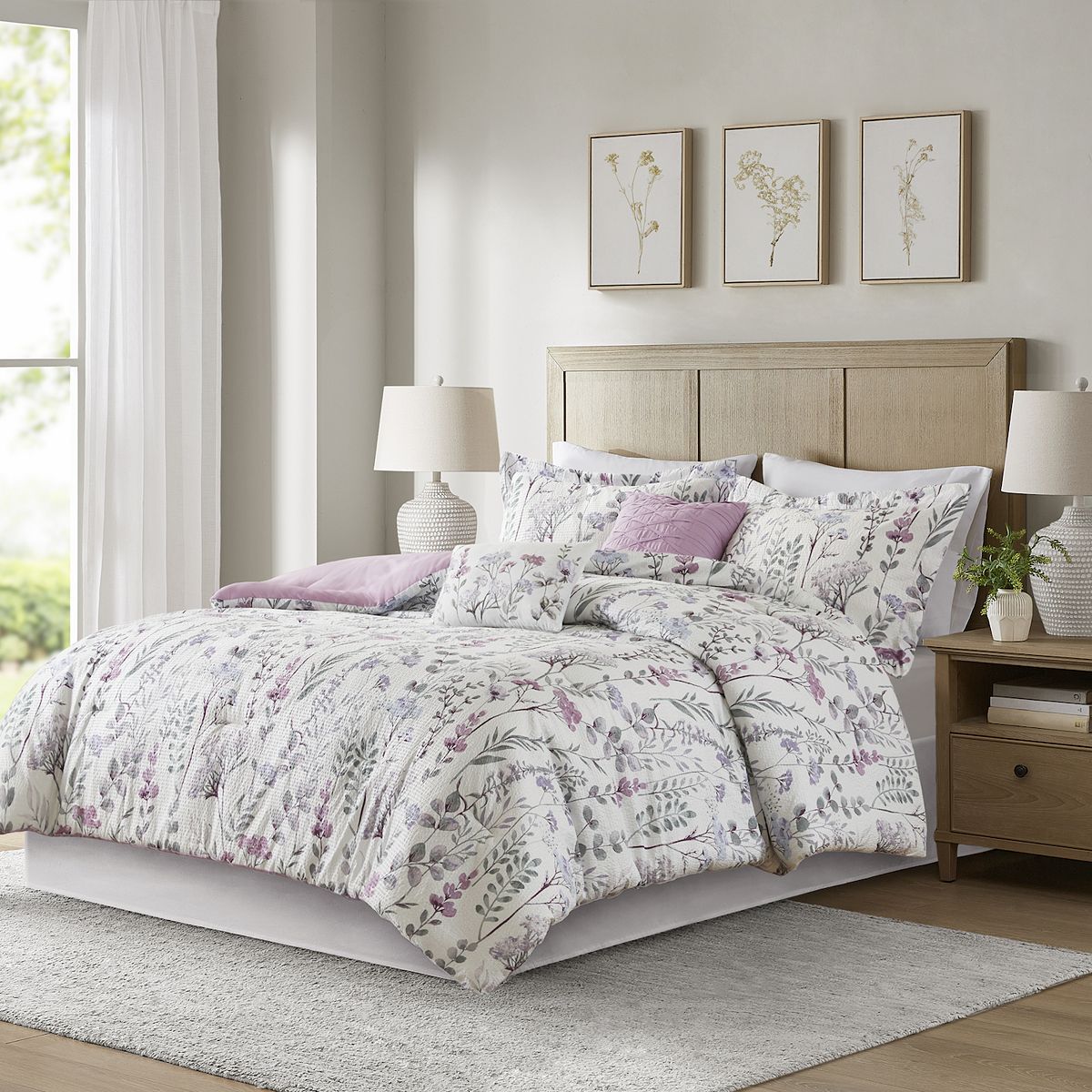 Madison Park Simone Floral 6-pc. Comforter Set with Coordinating Throw Pillows - Purple, QUEEN