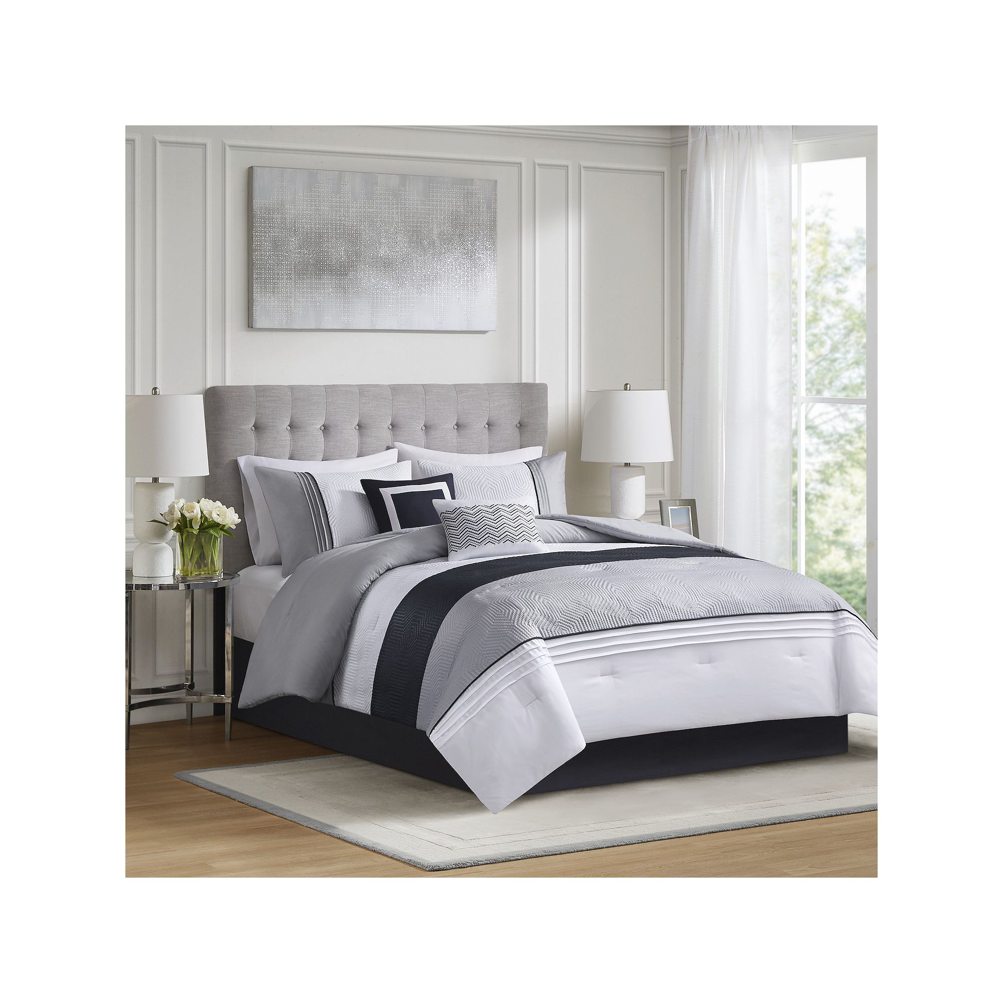 Madison Park Greer 6-Piece Comforter Set with Coordinating Pillows, Black