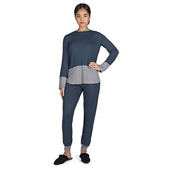2 pc Women's Two Tone Blue and Gray Pajama Set