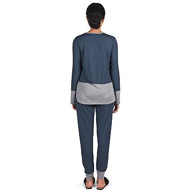 2 Piece Women's Two Tone Blue and Gray Pajama Set