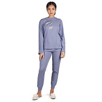 Women's 100% Cotton Slub Knit Metallic Star Accent Pajama Set