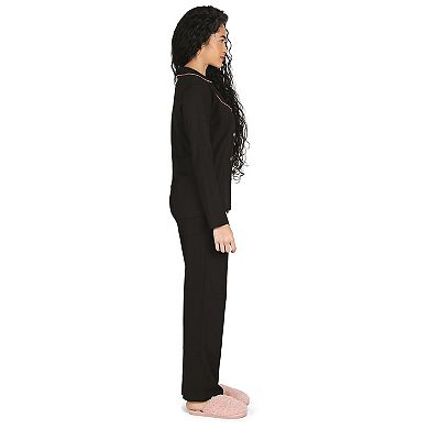 Women's Notch Collar Stretchy Cotton Blend Pajama Set