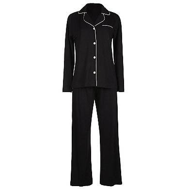 Women's Notch Collar Stretchy Cotton Blend Pajama Set