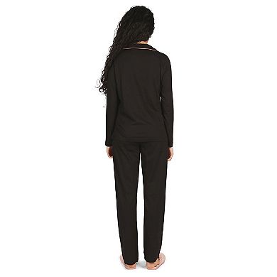 Women's Notch Collar Stretchy Cotton Blend Pajama Set