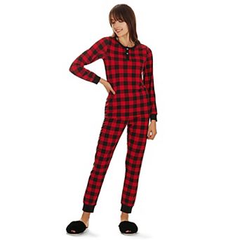 2 pc Women's Buffalo Plaid Long Sleeve Tapered Bottom Pajama Set