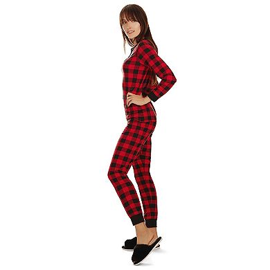 2 Piece Women's Buffalo Plaid Long Sleeve Tapered Bottom Pajama Set