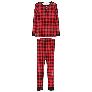 2 Piece Women's Buffalo Plaid Long Sleeve Tapered Bottom Pajama Set