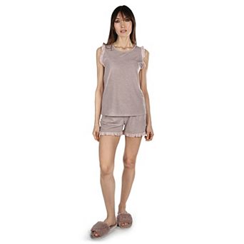 Women's Contrast Ruffle Trim Modal Top and Shorts Set