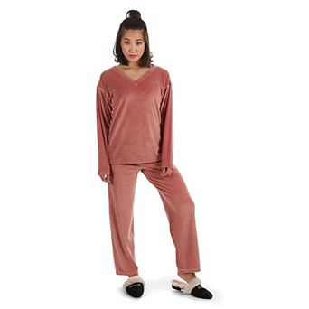 2 pc Women's Velour V-Neck Sweatshirt Lounge Set
