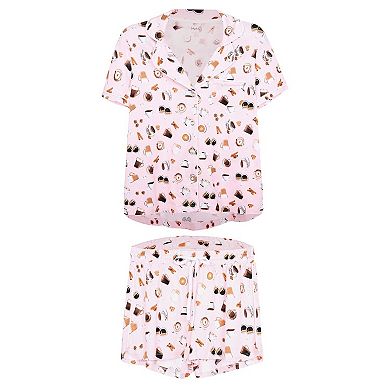 Women's Coffee Lovers Notch Collar Cotton Blend Pajama Set