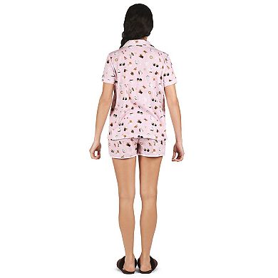 Women's Coffee Lovers Notch Collar Cotton Blend Pajama Set