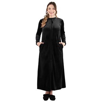 Women's Velour Zippered Front Full Length Lounger Gown