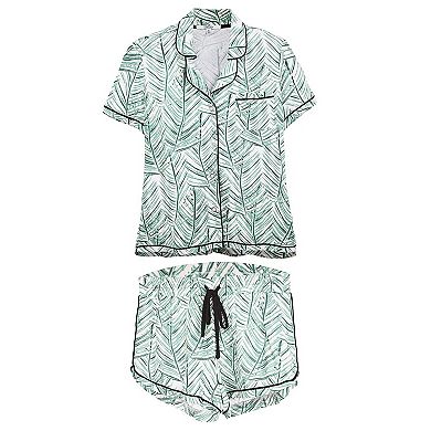 Women's Palm Play Notch Collar Cotton Blend Pajama Set