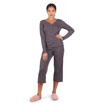 Women's Ruffled Lettuce Edge Rib Long Sleeve and Capri Set