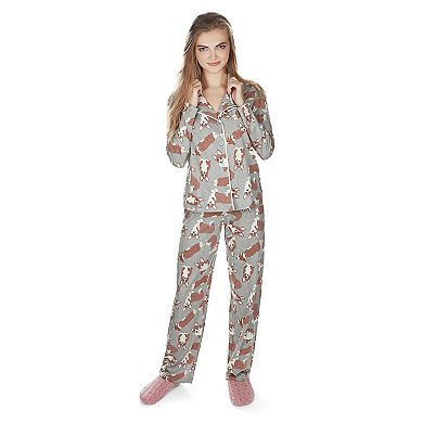 Women's Corgi Dog Print Cotton Blend Matching Pajama Set