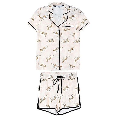 Women's Jungle Cat Notch Collar Cotton Blend Pajama Set