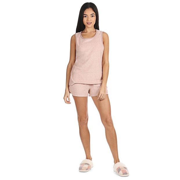 Piece Women's Cozy Fleece Tank Top and Shorts Pajama Set L Blush