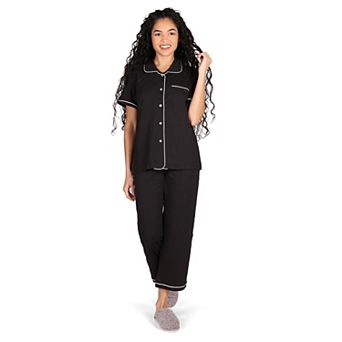 Women's Notch Collar Capri Cotton Blend Pajama Set