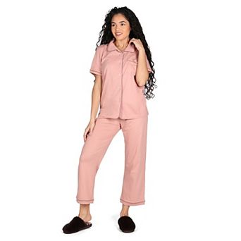 Women's Notch Collar Capri Cotton Blend Pajama Set