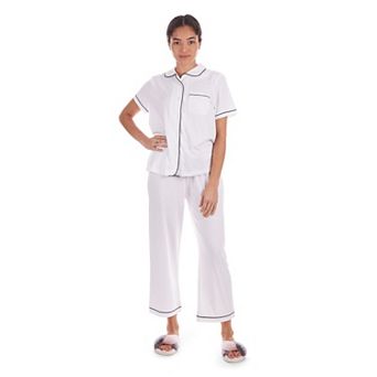 Women's Notch Collar Capri Cotton Blend Pajama Set