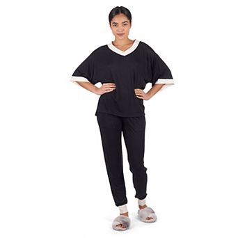 Women's Contrast Trim Loose Fit Modal Short Sleeve and Pants Set