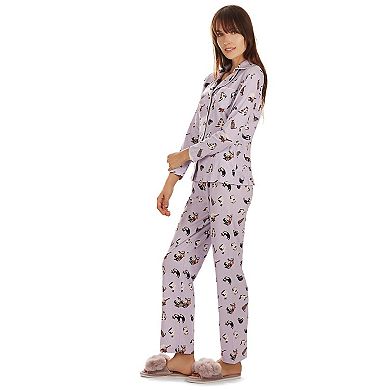 2 Piece Women's Crazy Cats Cotton Blend Pajama Set