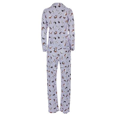 2 Piece Women's Crazy Cats Cotton Blend Pajama Set