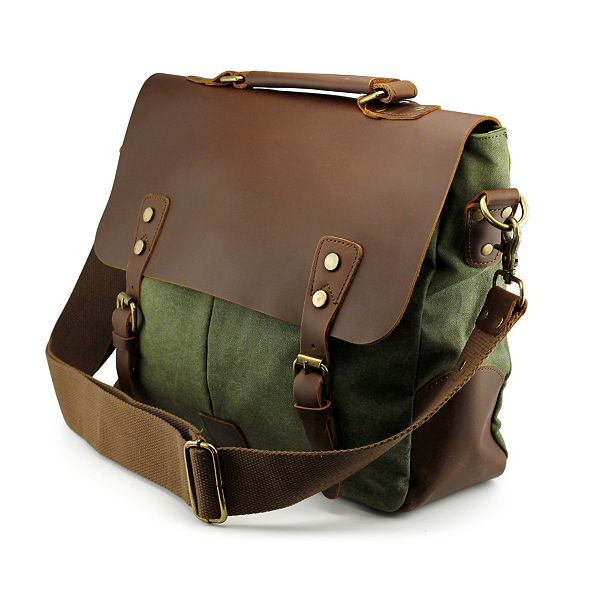 F.C Design Men s Vintage Canvas Leather Messenger Bag Satchel School Military Shoulder Travel Bag for Notebook Laptop Macbook 11 and 13 inch Air Pro