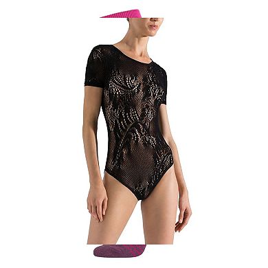 Natori Feathers Short Sleeve Lace Bodysuit