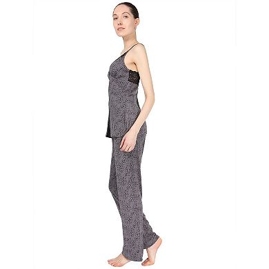 Women's Lace Trim Animal Print Lightweight Cami Pajama Set