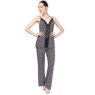 Women's Lace Trim Animal Print Lightweight Cami Pajama Set