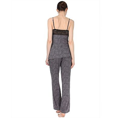 Women's Lace Trim Animal Print Lightweight Cami Pajama Set