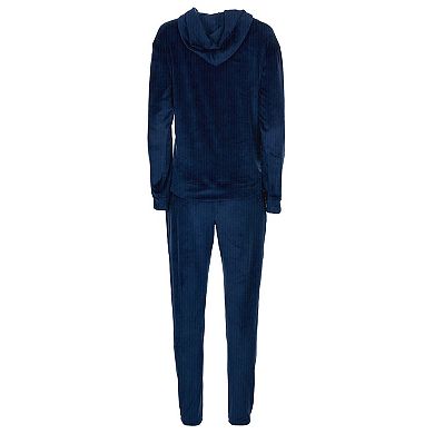 2 Piece Women's Plush Ribbed Velour Hooded Sweatshirt Set