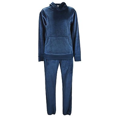 2 Piece Women's Plush Ribbed Velour Hooded Sweatshirt Set