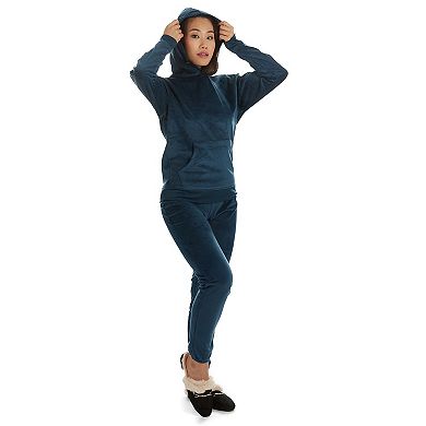 2 Piece Women's Plush Ribbed Velour Hooded Sweatshirt Set