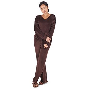 Women's Velour Loose Fit V-Neck Sweatshirt and Pants Set