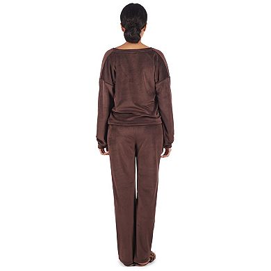 Women's Velour Loose Fit V-Neck Sweatshirt and Pants Set