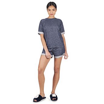 Women's Terry Slub Knit Two-Tone Matching Short and T-Shirt Set