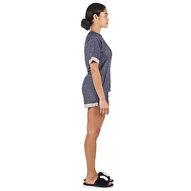 Women's Terry Slub Knit Two-Tone Matching Short and T-Shirt Set