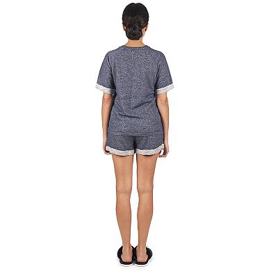 Women's Terry Slub Knit Two-Tone Matching Short and T-Shirt Set