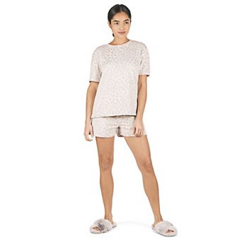 2 pc Women's Leopard Print Velour Short Pajama Set